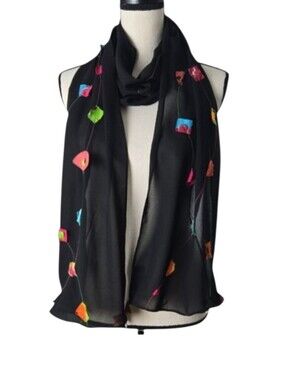 Y2K Dilemma Dhun Shroff Black Semi Sheer Geometric 3D Art to Wear Scarf